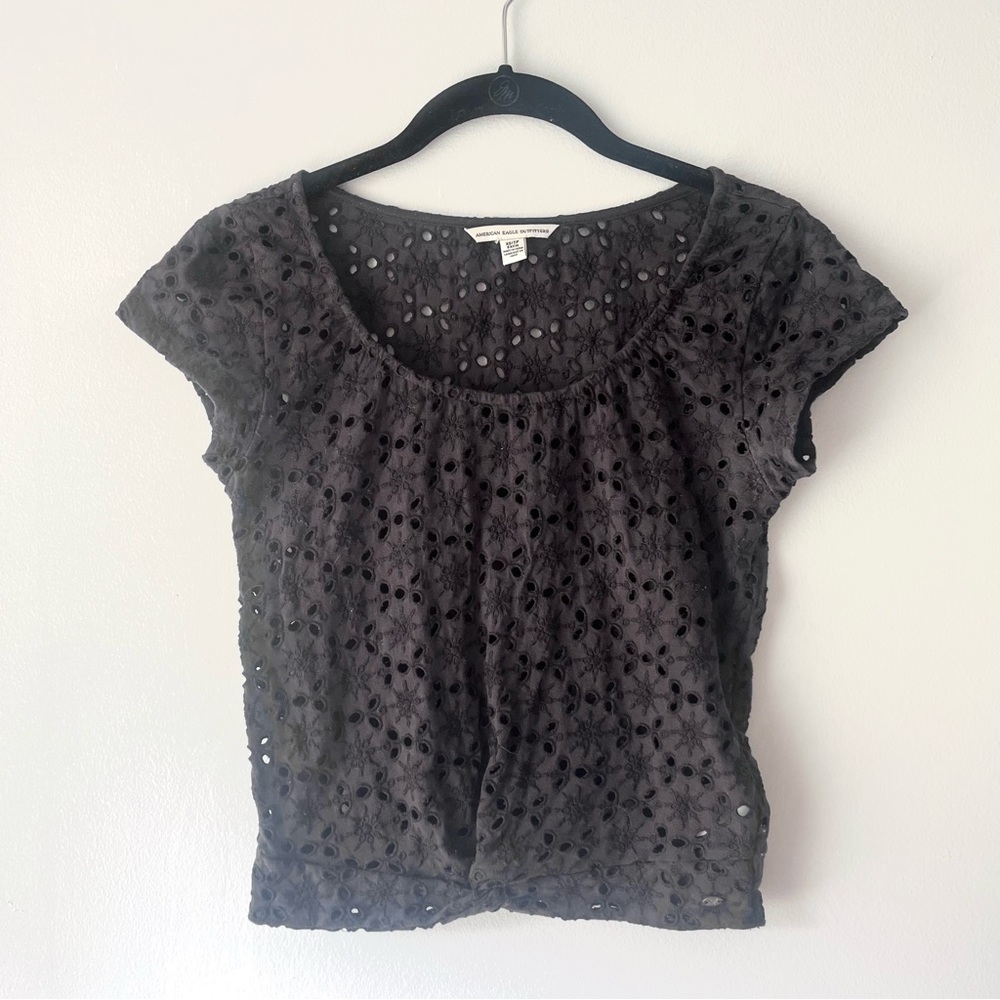 American Eagle Cropped Top Dark Grey Texture